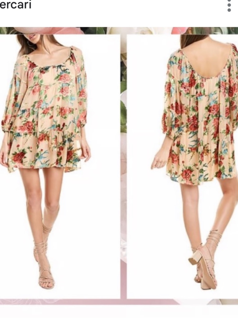 Alice + Olivia Cream Floral Puff-Sleeve Tiered Tunic